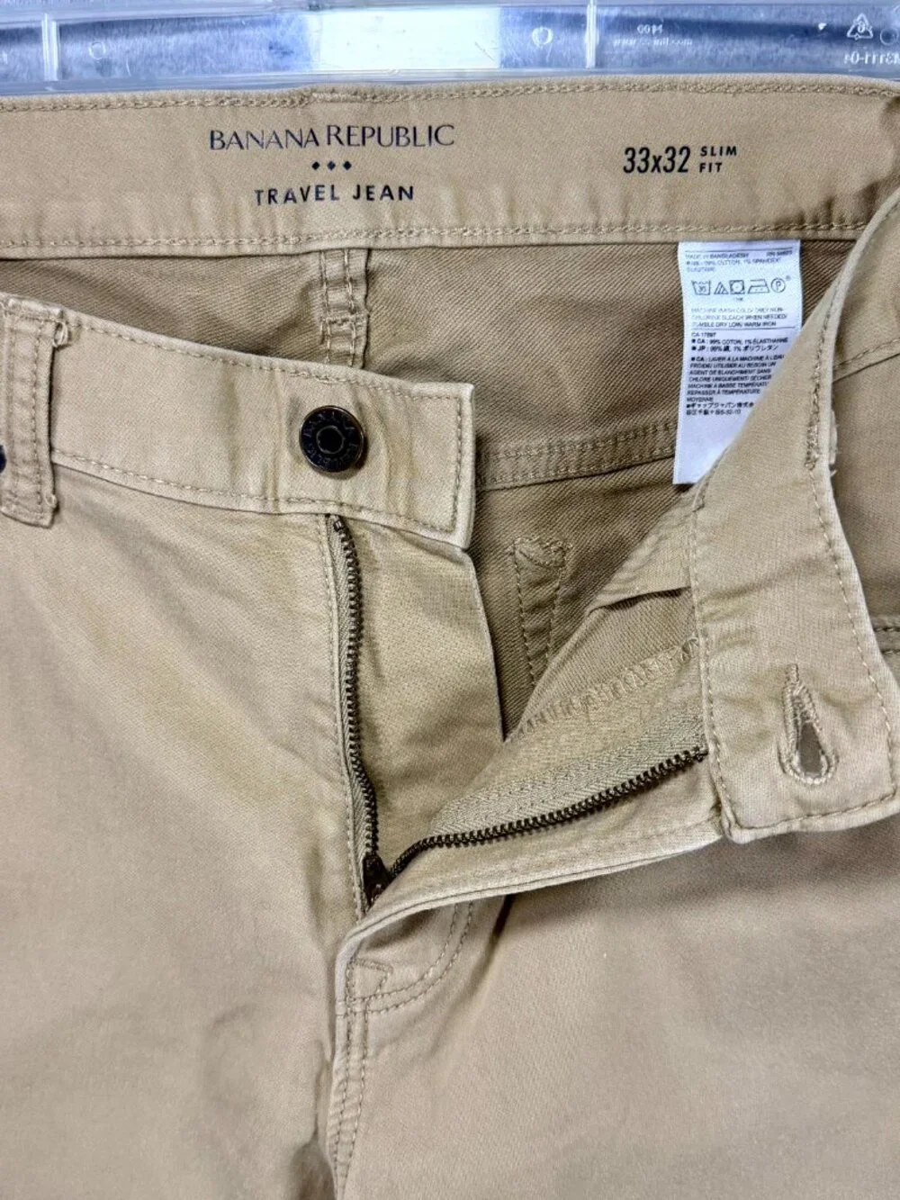 Banana Republic Traveler Jeans Men's 33x32 Slim Fit Khaki Stretch Chino Pants